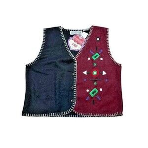 VINTAGE 80’s Bonjour Wool Blend Vest Womens Size Large Embroidered Art Deco